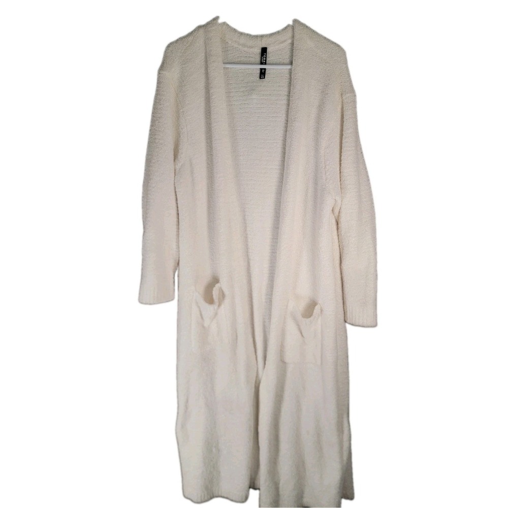 Torrid Sleep Cardigan Womens 1/2 1X 2X White Plush Fuzzy Knit Long Maxi Duster